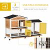 62" Wooden Rabbit Hutch with Wheels, Run Box, Tray, Ramp for Small Animals, Guinea Pig, Indoor Outdoor Use, Yellow