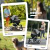 Pet Stroller with 3 Wheels, One-click Folding Design, Adjustable Canopy, Zippered Mesh Window Door, Grey