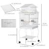 53.9'' Large Rolling Steel Bird Cage Bird House with Detachable Rolling Stand, Storage Shelf, Wood Perch, Food Container, White