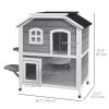 2-Storey Outdoor Cat House, Wooden Catio with Openable Roof, Lounge Space, Fun Entrances, for Feral Cats, Grey