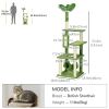 56" Cat Tree for Large Cats Adult with Hammock, Cat Tower with Scratching Post, Platforms, Play Ball and Anti-tipping Device, for Indoor Cats, Green