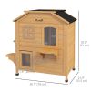 2-Storey Outdoor Cat House, Wooden Catio with Openable Roof, Lounge Space, Fun Entrances, for Feral Cats, Yellow