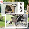 Cat Stroller, 3 Wheels Foldable Dog Stroller with Storage Basket, Brake, Adjustable Canopy, Cupholders