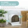 Cat Litter Box with Lid, Removable Tray, Scoop, Filter, White