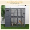 Outdoor Wooden Catio with 4 Tier Main House, Ramp, Platforms, Asphalt Roof, Ramps, Sliding Door, Window, Grey