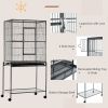 30'' Large Rolling Metal Bird Cage Bird House with Detachable Rolling Stand, Storage Shelf, Wood Perch Food Container - Black