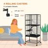 Rolling Small Animal Cage 53.5"H Chinchilla Cage for Ferrets, Squirrels w/ Removable Tray, Storage Shelf, Black