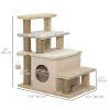 Cat Stairs Pet Steps for Couch Bed with Scratching Posts Condo Ball Toy, 23.6" x 15.7" x 26", Beige