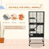 Rolling Small Animal Cage 53.5"H Chinchilla Cage for Ferrets, Squirrels w/ Removable Tray, Storage Shelf, Black