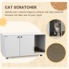 Litter Box Furniture Hidden Cat Washroom Furniture with Double Doors and Scratching Pad, White