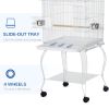 53.9'' Large Rolling Steel Bird Cage Bird House with Detachable Rolling Stand, Storage Shelf, Wood Perch, Food Container, White