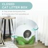 Hooded Cat Litter Box with Lid, Scoop, Leaking Sand Pedal, Top Handle, Dark Green