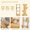 4-level Platform Cat Tree with Resting House, Activity Center for kittens, Cat Tower Furniture with Cushion, Oak