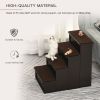 4 Levels Wooden Dog Steps Pet Stairs for High Bed, Cat Ladder for Bed Couch with Non-Slip Carpet, Dark Coffee