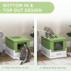 Top Entry Enclosed Kitty Litter Box with Scoop, Tray, Front Entry, Large Space, Foldable, Portable, Dark Green