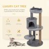41" Cat Tree Tower with Condo, Scratching Posts and Hanging Ball, Grey