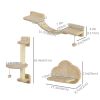 3 PCs Cat Wall Climber with Scratching Post, Ladder, Perches, Cloud-Shaped Cat Shelves, Beige
