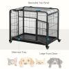 Folding Heavy Duty Dog Crate Heavy Duty Cage for Medium Sized Dogs with Double Doors, Lockable Wheels Tray, 37" x 23" x 27"