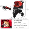 3 Wheel Folding Dog Stroller, Jogger Travel Carrier with Adjustable Canopy, Storage Brake, Mesh Window for S&M Dogs, Red