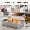 XL Stainless Steel Litter Box w/ 100° Flip Top, Scoop, Side Top Dual Entry, Odor Free, Easy Cleaning, Anti Leakage