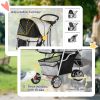 3 Wheels Foldable Dog Stroller with Storage Basket, Adjustable Canopy, Cupholder for Miniature and Small Dogs, Grey