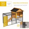 Wood-Metal Large Rabbit Hutch Bunny Cage Pet House Small Animal Habitat with Slide-Out Tray, Lockable Door, Water-Resistant Asphalt Roof