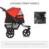 3 Wheel Folding Dog Stroller, Jogger Travel Carrier with Adjustable Canopy, Storage Brake, Mesh Window for S&M Dogs, Red
