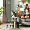 PawHut 2 in 1 Cat Tree Tower 3-Step Pet Stairs with Scratching Posts, Tickling Post, Toy Balls, for High Beds, Couch