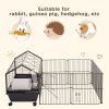 Metal Small Animal Cage, Rabbit Cage for Guinea Pig Chinchilla Hedgehog Bunny with Removable Wheels and Foldable Detachable Run Fence