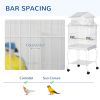 53.9'' Large Rolling Steel Bird Cage Bird House with Detachable Rolling Stand, Storage Shelf, Wood Perch, Food Container, White