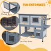 2 Tier Outdoor Cat House with Escape Door, Jump platform, for 1-2 Cats, Light Grey