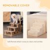 4-Step Dog Ramp for Sofa, Bed, and Couch, with Removable Cover, Beige