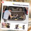 4 Wheel Dog Pet Stroller Dog Cat Carrier Folding Sunshade Canopy with Brake, Safety Leash, Cup Holder, Brown
