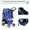 3 Wheels Foldable Dog Stroller with Storage Basket, Adjustable Canopy, Cupholder for Miniature and Small Dogs, Blue