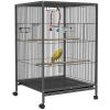 Pawhut Metal Bird Cage with Stand for Parrots, Lovebirds, Finches, Gray