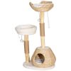 PawHut 41" Modern Cat Condo, Indoor Cat Tree with Scratching Posts, Soft Removable Cushions & Toy Balls, Cream White