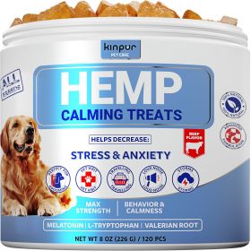 Calming Chews for Dogs Hip and Joint Health Aid During Thunderstorms Separation Car Rides Hemp Oil Tasty Dog Calming Treats with Beef Flavor 120
