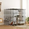 Detachable Metal Cat Cage with Platforms, Ramps, Accessories, for 1-3 Cats, 55", Black