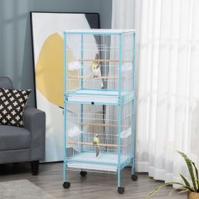 55" 2 In 1 Bird Cage Aviary Parakeet House for finches, budgies with Wheels, Light Blue