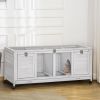 Wooden Rabbit Hutch with Wheels, Dividers for Indoor Use, Light Gray