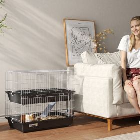 2-Tier Small Animal Cage with 2 Doors, Trays, Dish, Bottle, and Ramp for Bunny, Ferret, Chinchilla, Black