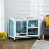 Fir Wood Rabbit Hutch Indoor Home with a Living Room for Sleeping Run Area, Blue