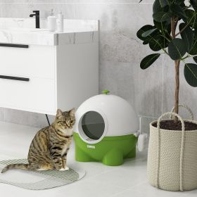 Hooded Cat Litter Box with Lid, Scoop, Leaking Sand Pedal, Top Handle, Dark Green
