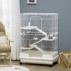 32"L 4-Level Small Animal Cage Rabbit Hutch with Universal Lockable Wheels, Slide-out Tray for Bunny, Chinchillas, Ferret, White