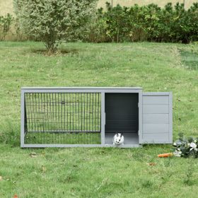46" x 24" Wooden A-Frame Outdoor Rabbit Hutch, Small Animal Cage, Bunny Hutch with Outside Run & Ventilating Wire, Gray