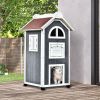 43"H Wooden Cat House Outdoor with Hammock, Weatherproof 3-Floor Feral Cat Shelter with Escape Doors, Asphalt Roof, Inside Ladders, Gray
