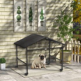Outdoor Dog Shelter with Wheels, Portable Wicker Animal Shelter for Small and Medium Sized Dogs, Dark Brown