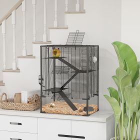 4 Tier Hamster Cage with Deep Tempered Glass Bottom, Running Wheel, Hut, Water Bottle, Food Dish, 24" x 16" x 31.5"