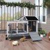 Wooden Rabbit Hutch with Wheels, Run, Slide-out Tray for Small Animals, Guinea Pig, Blue
