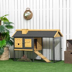 47" Wooden Rabbit Hutch Outdoor with Run, Metal Frame, 2-Story Bunny Rabbit Cage with Removable Tray, Ramp, Bunny Hutch with Space-Saving Design